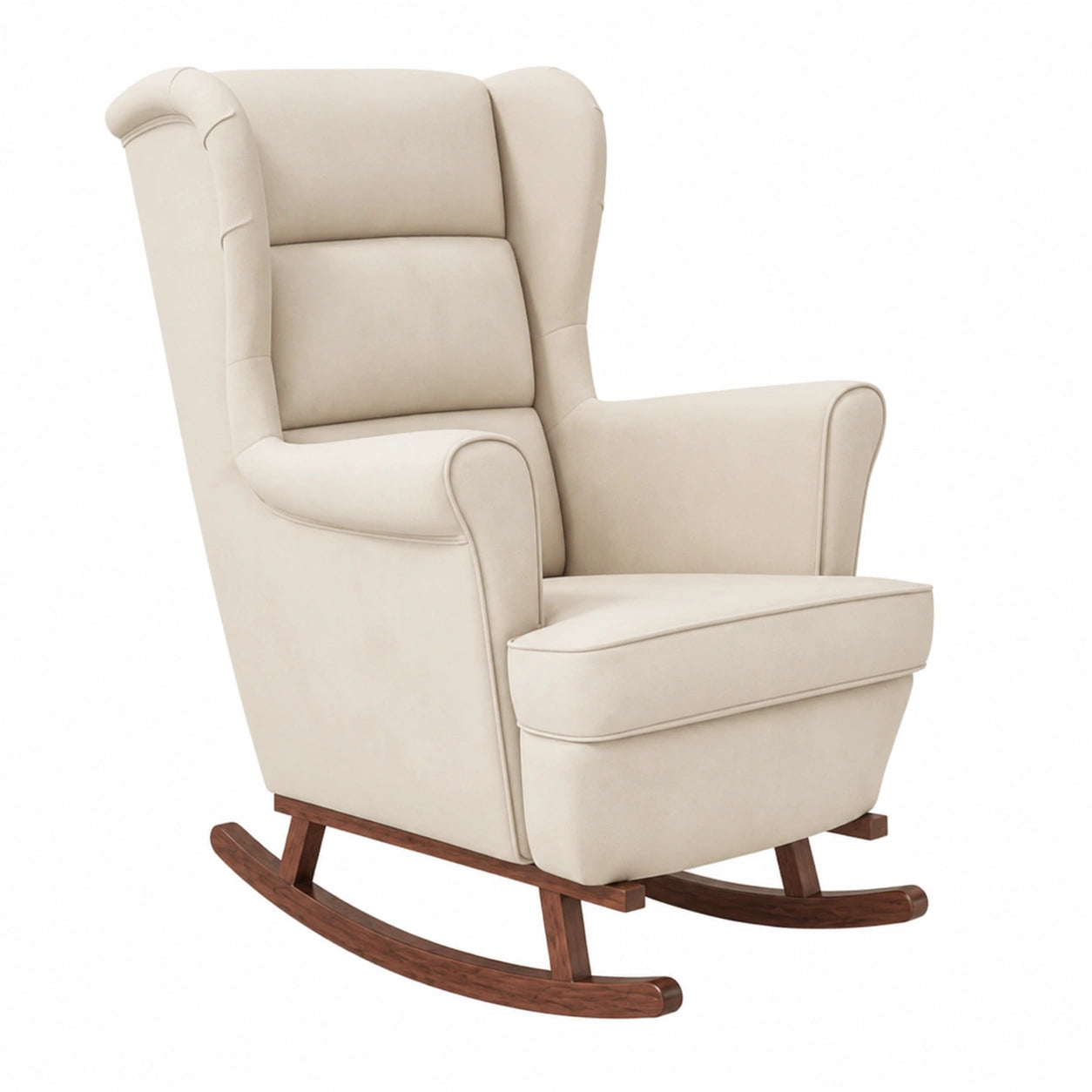 Schaukelstuhl aus Samt in Creme mit Massivholzbeinen für Wohn- und Außenbereich