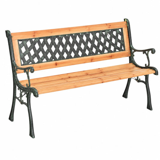 Holz-Gartenbank mit Gitterdesign, 122x51x73 cm, Eisenrahmen