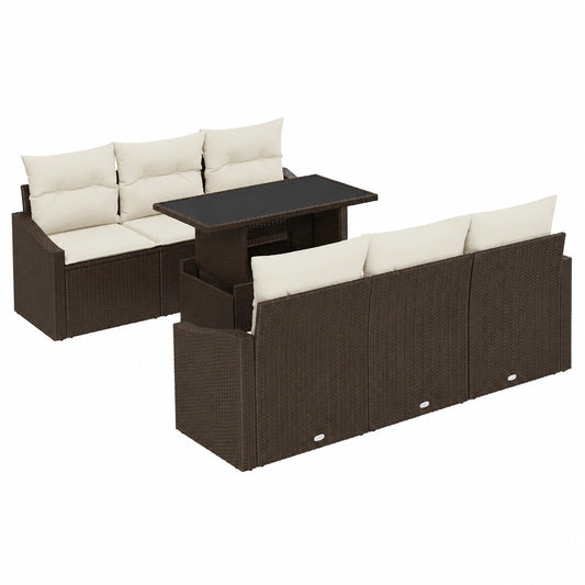 Poly-Rattan Gartenmöbelset, 6-Sitzer, Braun/Creme, UV-beständig, für Terrasse & Balkon