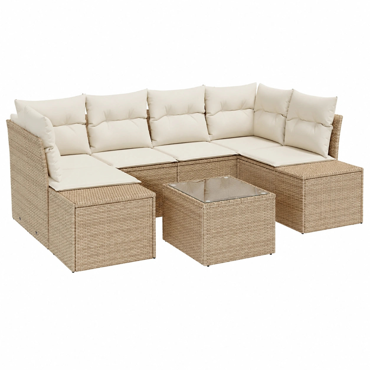 Moderne Garten-Sofagarnitur aus Beige Poly Rattan mit Kissen, Wetterfeste Balkon- und Terrassenmöbel